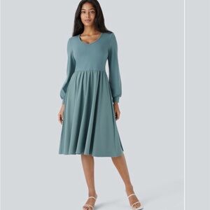 SET OF 2 HALARA Breezeful V Neck Long Sleeve Flare Midi Quick Dry Casual Dress